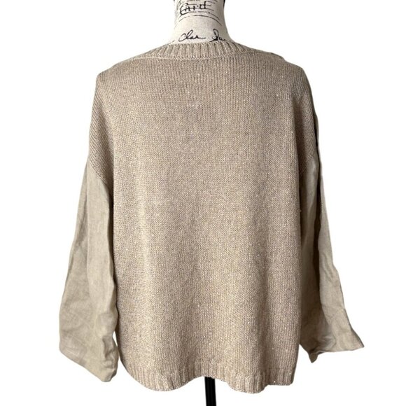Luisa Spagnoli Womens Beige Cable Knit Sweater Cotton Linen Size M - Picture 3 of 8